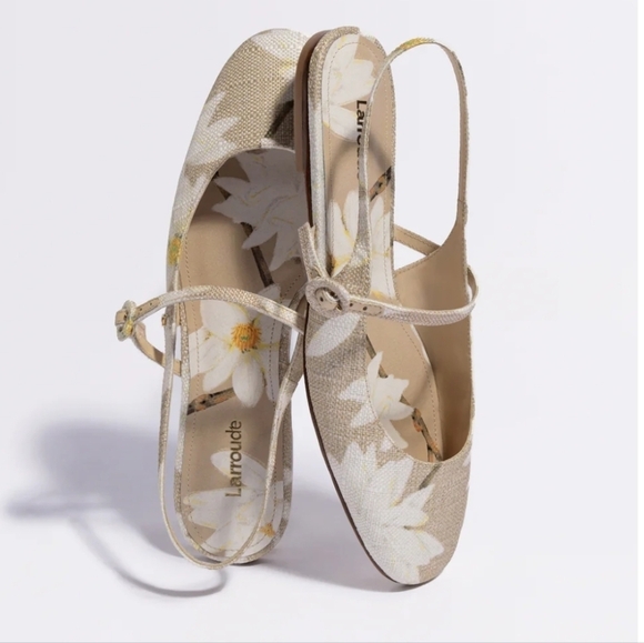 💛🔹️LARROUDE 🔹️made In Brazil georgina Beige Printed Raffia Ballet Flat - Picture 1 of 7